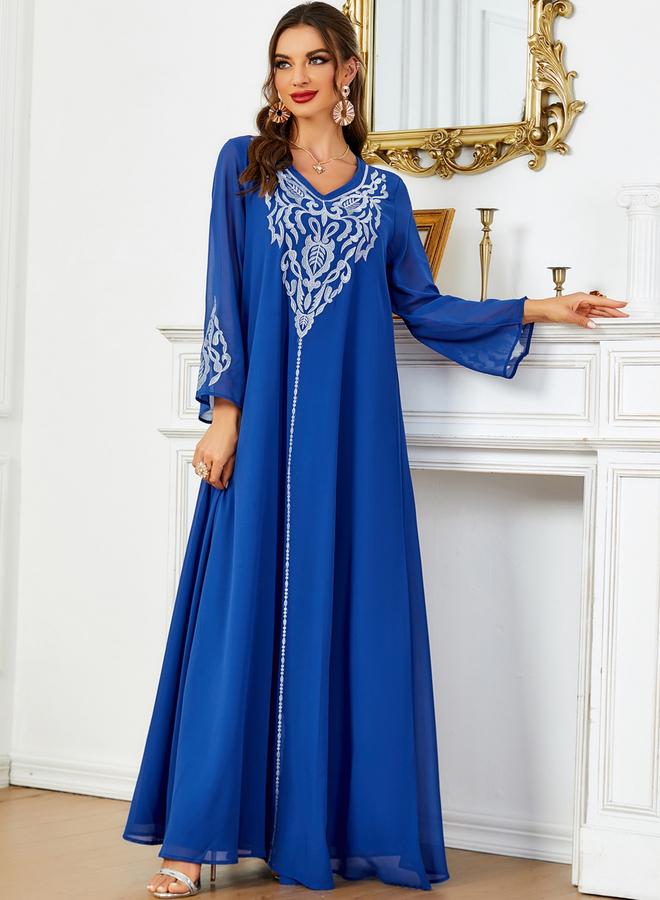 Take Two Women Embroidered V Neck Jalabiya with Hijab - Image 3